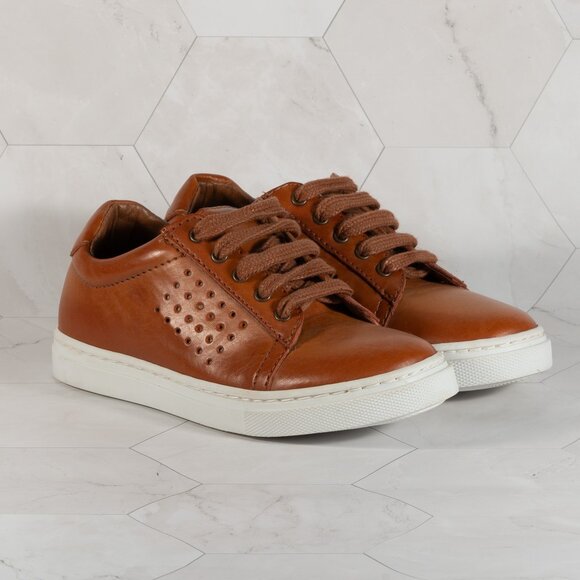 Vince Camuto Cowon Cognac Cow Analine Brown Leather Court Sneaker Boys 11.5 - Picture 1 of 12